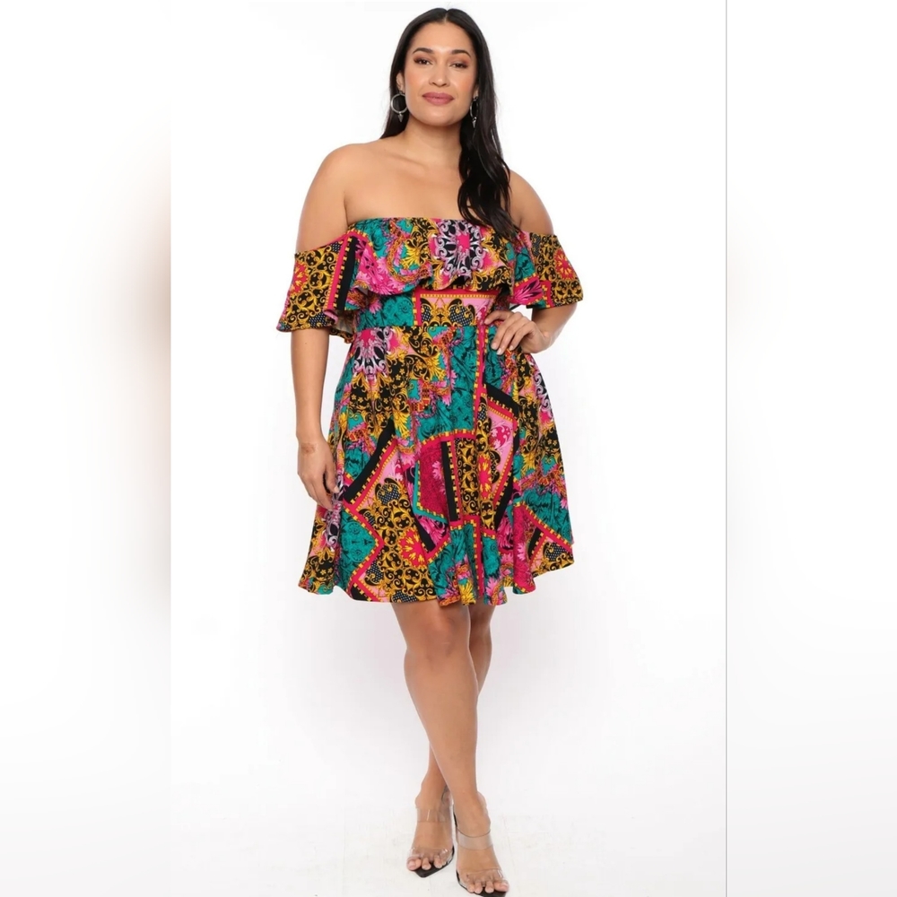 NEW NWOT CurvySense Plus Size Fuchsia/Teal Victorian Print Dress Size 3XL